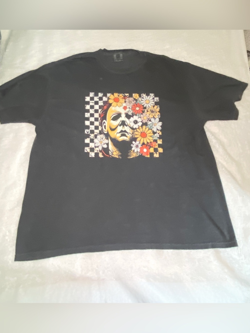 Black Graphic Tee with Floral Michael Myers tee